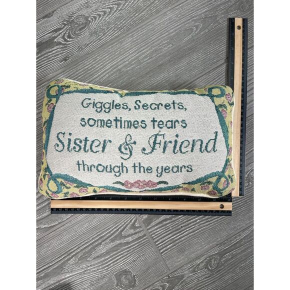 Vintage Tapestry Style Throw Pillow Floral with Sister and Friend Quote 12 x 7" - Picture 7 of 7